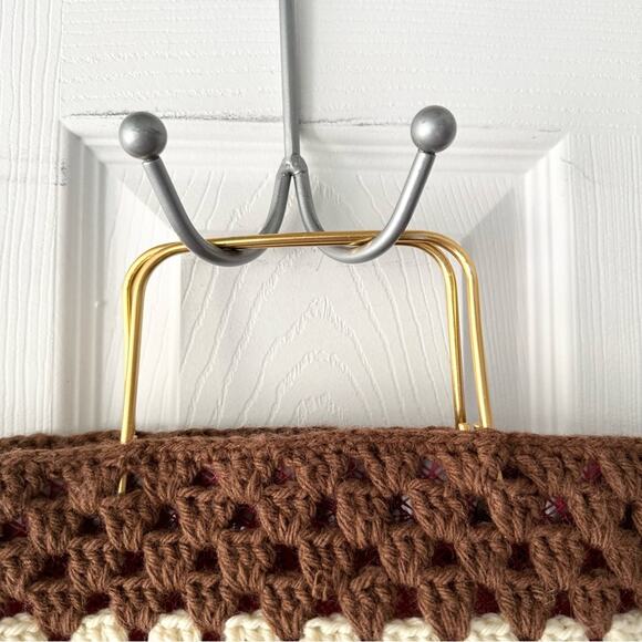 Handcrafted Made Spain Boho Vintage Retro Crocheted Granny Square Shopper Tote - Picture 6 of 10